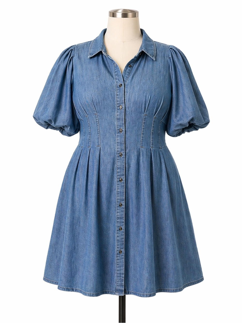 City Chic Ella Denim Shirt Dress Puff Sleeve Button Front Chambray Mini 20 NWT - Picture 5 of 15